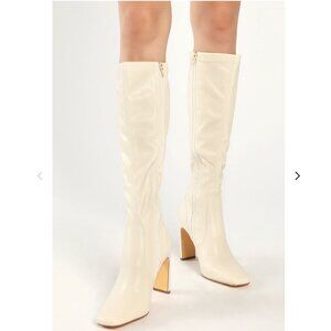 Lulus Yassyy Bone Square-Toe Knee High Boots in Bone, Size 6.5